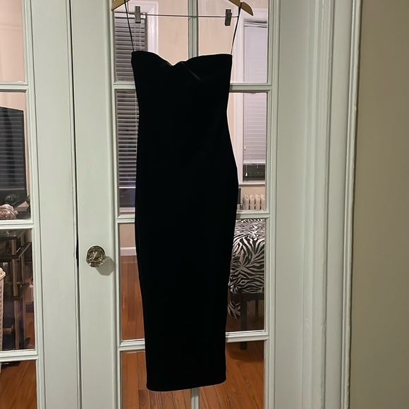 Naked wardrobe black ultra soft faux suede strapless maxi back slit tube dress - Picture 3 of 9